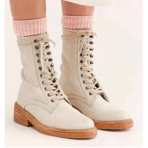 Free People Santa Fe Leather Lace-Up Boot in Cream Ecru EUR 40 USA 9.5 (Women's) - Picture 1 of 9